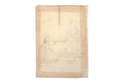 Lot 39 - A PREPARATORY STUDY OF A MUGHAL FEMALE COURTIER AND HER ATTENDANTS