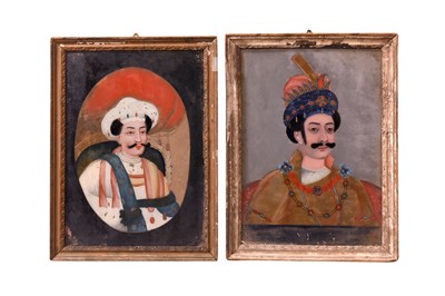 Lot 84 - TWO REVERSE GLASS PAINTINGS OF INDIAN NOBLEMEN
