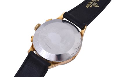 Lot 99 - A VINTAGE MEN'S ANGELUS GOLD PLATED MANUAL CHRONOGRAPH, TRIPLE CALENDAR WRISTWATCH.