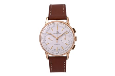 Lot 125 - A MEN'S OLLECH & WAJS GOLD PLATED MANUAL CHRONOGRAPH WRISTWATCH.