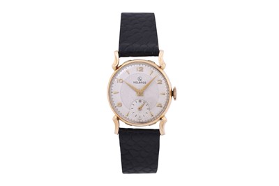 Lot 118 - A LADIES HELBROS 14K YELLOW GOLD MANUAL WRISTWATCH.