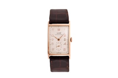 Lot 122 - A MEN'S TISSOT 14K ROSE GOLD MANUAL WRISTWATCH.