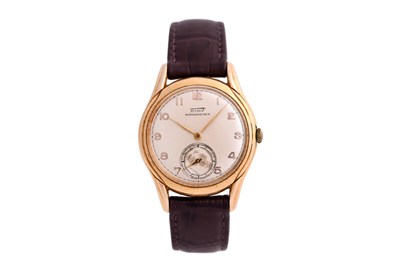 Lot 126 - A MEN'S TISSOT GOLD PLATED MANUAL WRISTWATCH.