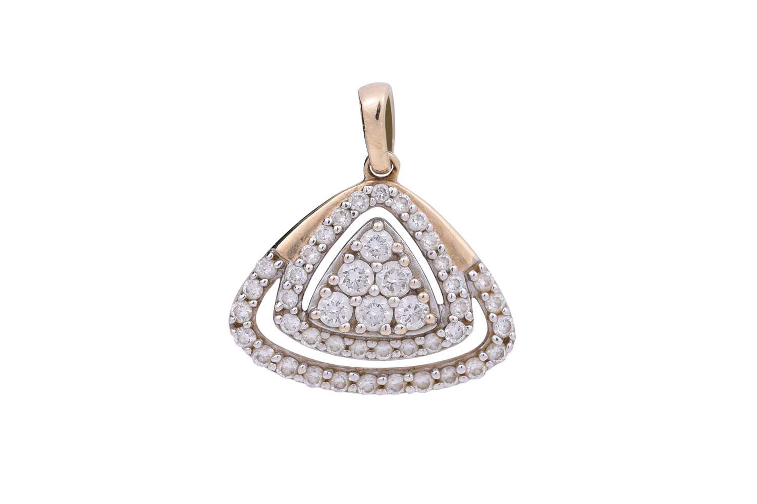 Lot 21 - A DIAMOND-SET TRIANGULAR YELLOW GOLD PENDANT