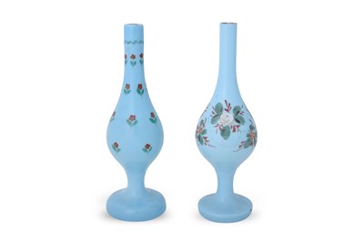 Lot 405 - TWO POLYCHROME-PAINTED OPALINE TURQUOISE BEYKOZ GLASS ROSEWATER SPRINKLERS