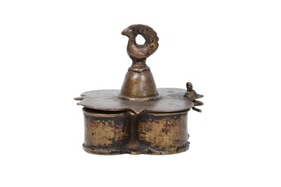 Lot 328 - AN INDIAN BRASS SPICE CONTAINER WITH BIRD