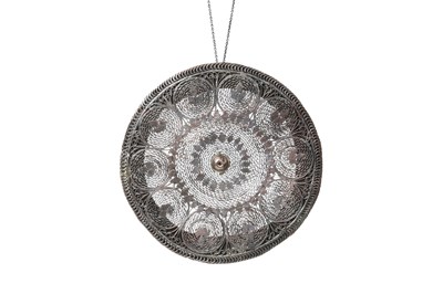 Lot 367 - THREE DRUZE BRIDAL HEADDRESSES (TANTOUR / TARBUSH) WITH SILVER COINS AND FILIGREE