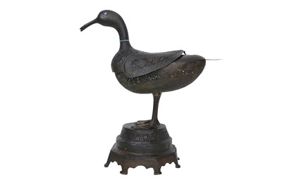 Lot 370 - A ZAND-STYLE QAJAR DUCK-SHAPED BRASS INCENSE BURNER