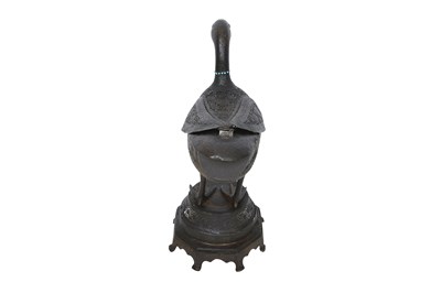 Lot 370 - A ZAND-STYLE QAJAR DUCK-SHAPED BRASS INCENSE BURNER