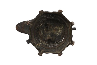 Lot 370 - A ZAND-STYLE QAJAR DUCK-SHAPED BRASS INCENSE BURNER