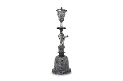 Lot 333 - AN INDIAN BIDRI SILVER INLAY HUQQA BASE WITH AN OTTOMAN SILVER AND NIELLO STEM