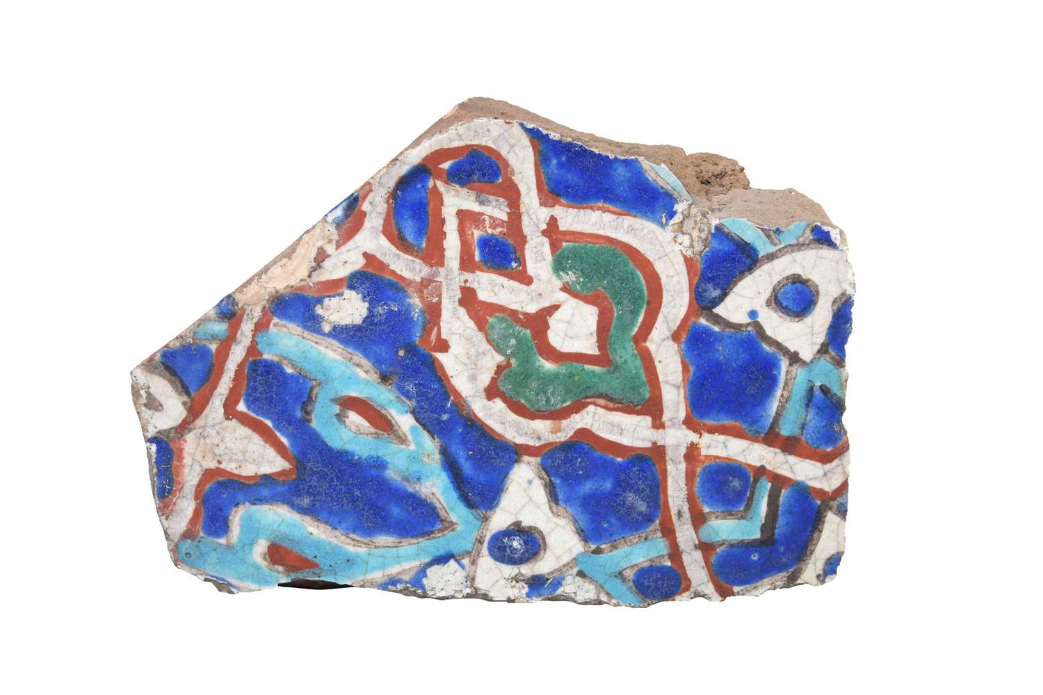 Lot 148 - A POLYCHROME CUERDA SECA POTTERY TILE FRAGMENT