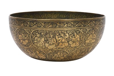 Lot 102 - AN ENGRAVED JA'FAR-STYLE BRASS DRINKING BOWL