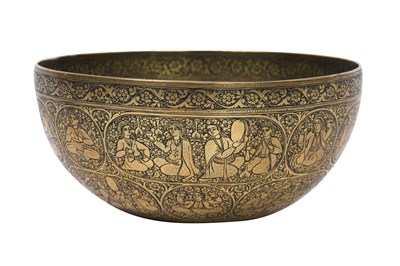 Lot 102 - AN ENGRAVED JA'FAR-STYLE BRASS DRINKING BOWL