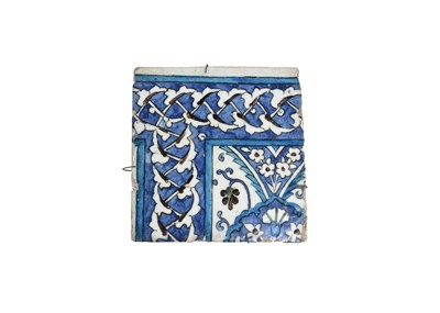 Lot 357 - AN OTTOMAN DAMASCUS POTTERY TILE WITH SPLIT PALMETTES