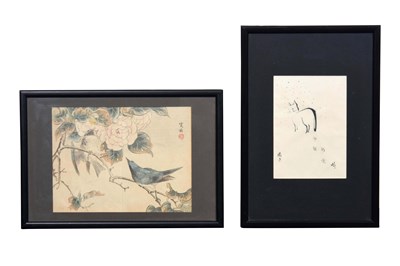 Lot 253 - A JAPANESE WOODBLOCK PRINT AND AN INK PAINTING