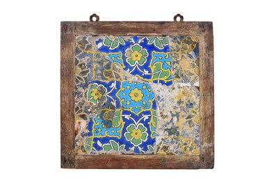 Lot 359 - A FRAGMENTARY EARLY OTTOMAN CUERDA SECA POTTERY TILE