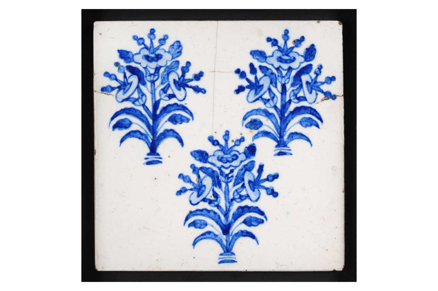 Lot 141 - A DUTCH DELFT ‘BLOEMPOT’ POTTERY TILE