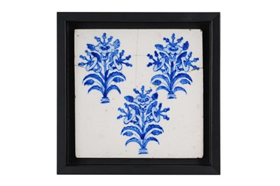 Lot 141 - A DUTCH DELFT ‘BLOEMPOT’ POTTERY TILE
