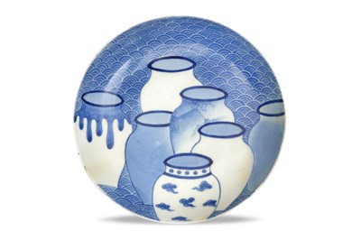 Lot A JAPANESE BLUE AND WHITE NABESHIMA 'SEVEN WINE JARS' DISH