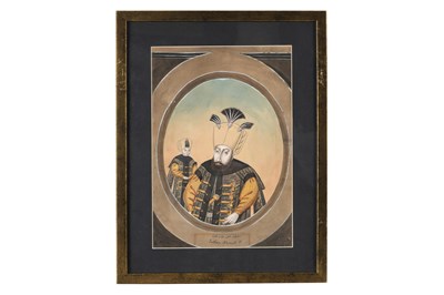Lot 89 - EIGHT WATERCOLOUR PORTRAITS OF OTTOMAN SULTANS