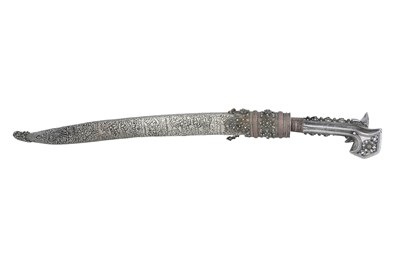 Lot 210 - AN OTTOMAN BALKAN YATAGAN SWORD WITH SILVER SCABBARD
