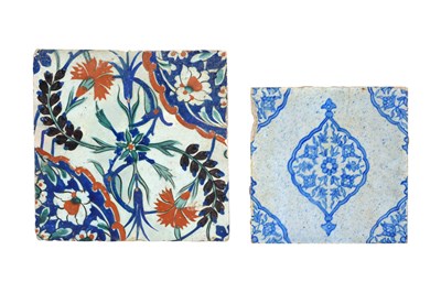 Lot 144 - TWO IZNIK-STYLE KUTAHYA POTTERY TILES