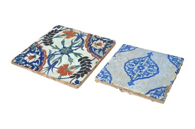 Lot 144 - TWO IZNIK-STYLE KUTAHYA POTTERY TILES