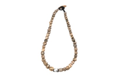 Lot 124 - A TANTRIC BUDDHIST MALA ROSARY NECKLACE WITH CAST AND INCISED METAL BEADS