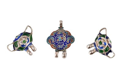 Lot 151 - THREE ENAMELLED INDIAN SILVER NECKLACE ELEMENTS