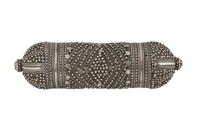 Lot 55 - A YEMENI SILVER AMULET SCROLL HOLDER (HIRZ OR K'TAB)