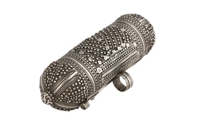Lot 55 - A YEMENI SILVER AMULET SCROLL HOLDER (HIRZ OR K'TAB)