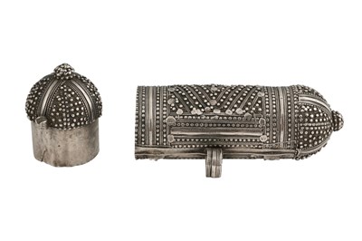 Lot 55 - A YEMENI SILVER AMULET SCROLL HOLDER (HIRZ OR K'TAB)