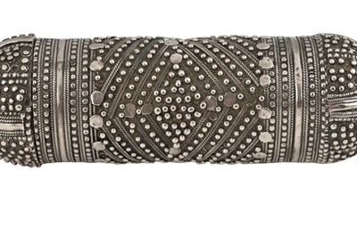 Lot 55 - A YEMENI SILVER AMULET SCROLL HOLDER (HIRZ OR K'TAB)