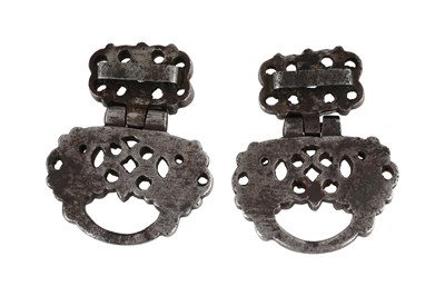 Lot 98 - TWO OPENWORK STEEL BELT FITTINGS WITH DRAGON HEADS