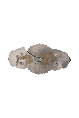 Lot 208 - A CHINESE POLYCHROME ENAMELLED SILVER BUCKLE WITH RED CORAL BEADS