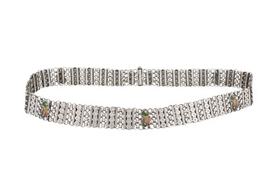 Lot 164 - AN INDIAN SILVER BELT WITH ENAMELLED PEACOCKS
