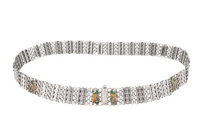 Lot 164 - AN INDIAN SILVER BELT WITH ENAMELLED PEACOCKS