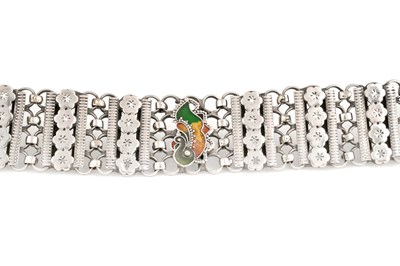Lot 164 - AN INDIAN SILVER BELT WITH ENAMELLED PEACOCKS