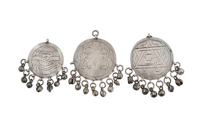 Lot 43 - THREE EGYPTIAN POSSESSION RITE SILVER ZAR AMULETS WITH FIGURES AND SIX-POINTED STAR