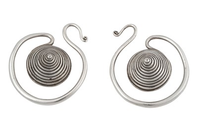Lot 203 - A PAIR OF LARGE HMONG TRIBE SPIRAL SILVER EARRINGS