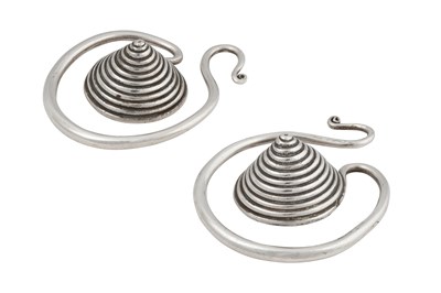Lot 203 - A PAIR OF LARGE HMONG TRIBE SPIRAL SILVER EARRINGS