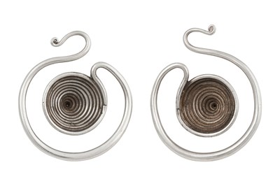Lot 203 - A PAIR OF LARGE HMONG TRIBE SPIRAL SILVER EARRINGS