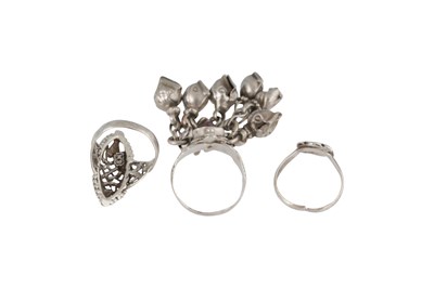 Lot 157 - THREE RURAL NORTHERN INDIAN SILVER AND ENAMEL RINGS