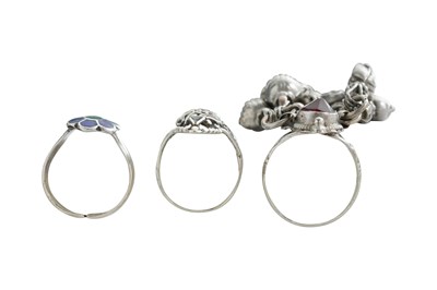 Lot 157 - THREE RURAL NORTHERN INDIAN SILVER AND ENAMEL RINGS