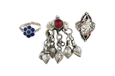 Lot 157 - THREE RURAL NORTHERN INDIAN SILVER AND ENAMEL RINGS
