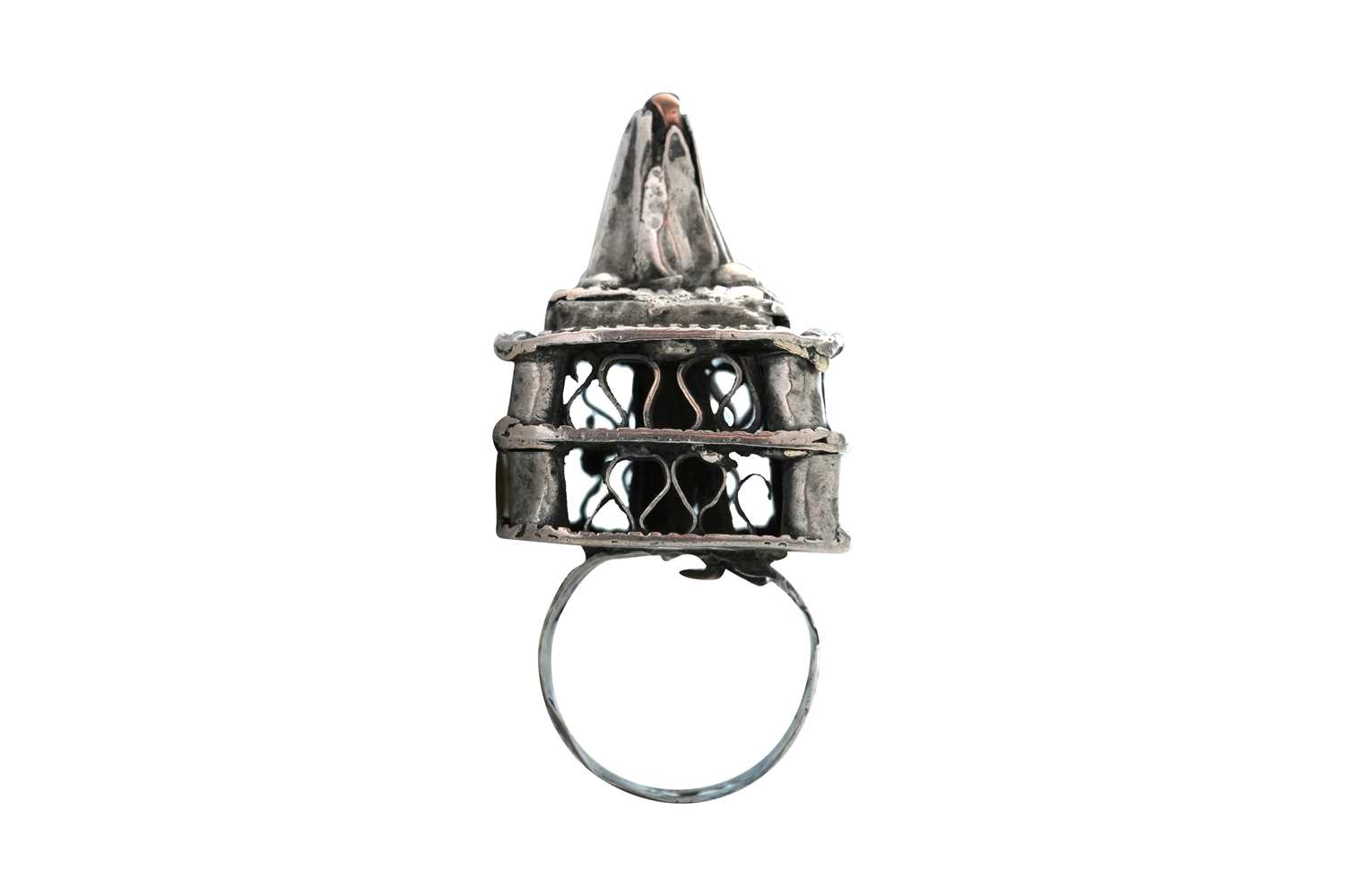 Lot 15 - A MOROCCAN BERBER DOUBLE-TIERED SILVER HAIR ORNAMENT