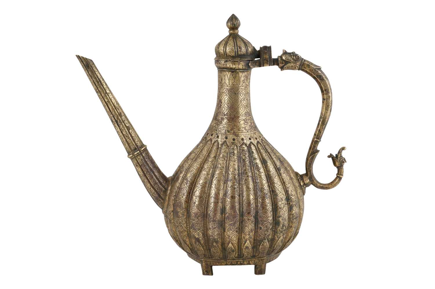 Lot 184 - A MUGHAL-STYLE INDIAN BRASS EWER