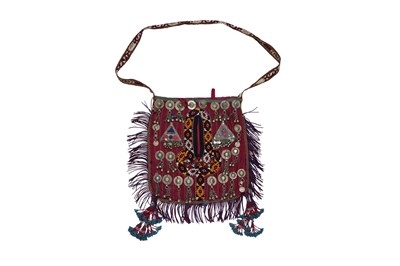 Lot 42 - AN AFGHANI BAG WITH METAL CHARMS AND PATCHWORK