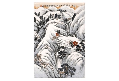 Lot 219 - A CHINESE PORCELAIN 'WINTER LANDSCAPE' PLAQUE